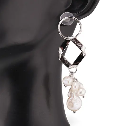 Cercei cu surub Perle de Cultura model rombic, argintiu - 65mm, imagine 2