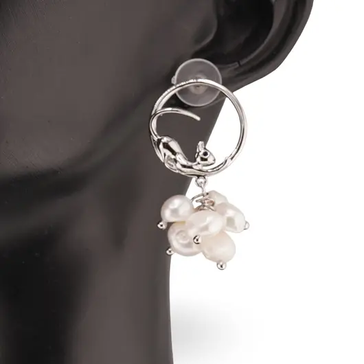 Cercei cu surub rotunzi Perle de Cultura model pisici, argintiu -  35mm, imagine 2