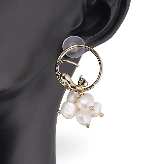 Cercei cu surub rotunzi Perle de Cultura model pisici, auriu -  35mm, imagine 2