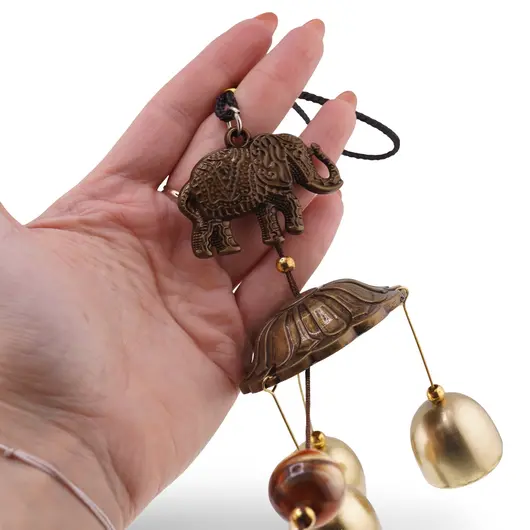 Clopotei de vant din metal cu 3 ramuri, Elefanti - 50cm, imagine 3