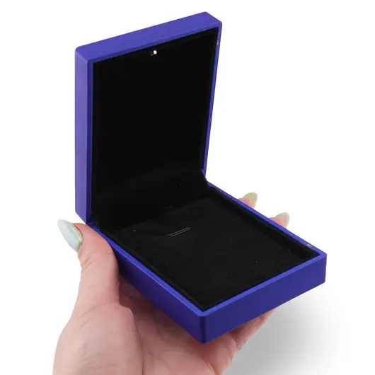 Cutie premium pentru bijuterii cu LED dreptunghiulara, albastra - 9cm, imagine 4