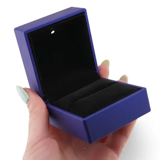 Cutie premium pentru bijuterii cu LED patrata, albastra - 6cm, imagine 4