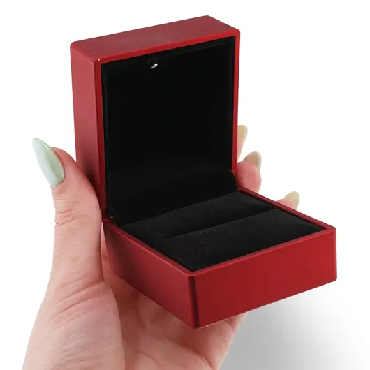 Cutie premium pentru bijuterii cu LED patrata, rosie - 6cm, imagine 4