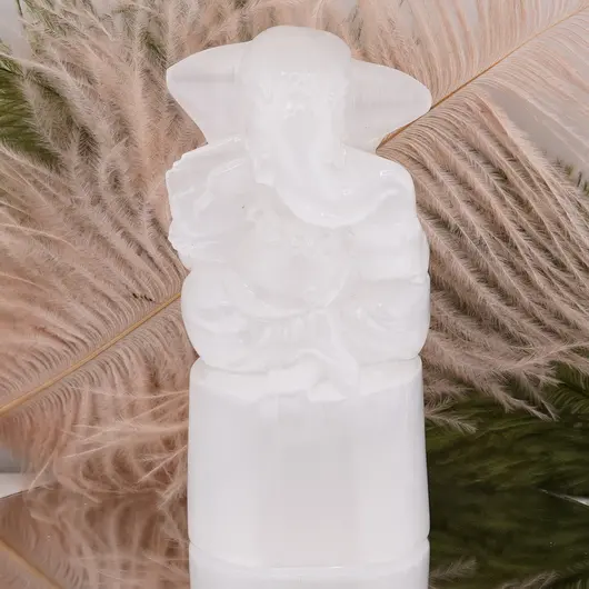 Figurina gravata Zeul Ganesha din Selenit - 9,5cm, imagine 2