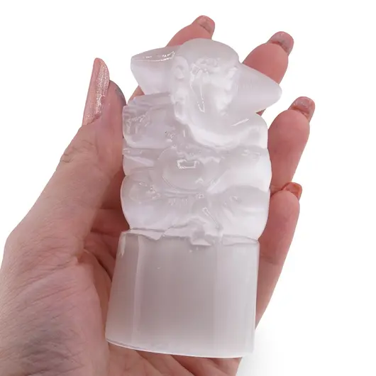 Figurina gravata Zeul Ganesha din Selenit - 9,5cm, imagine 3
