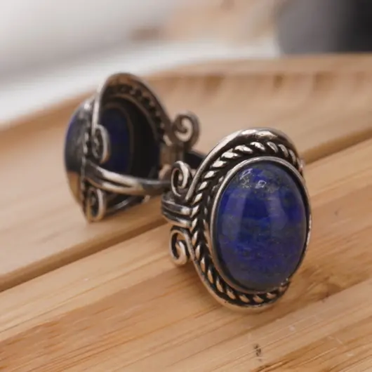 Inel reglabil Lapis Lazuli cu montura argintie, 27mm, imagine 2
