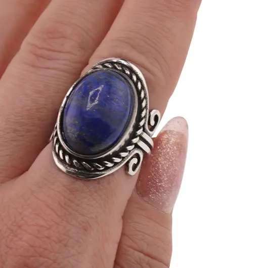 Inel reglabil Lapis Lazuli cu montura argintie, 27mm, imagine 3