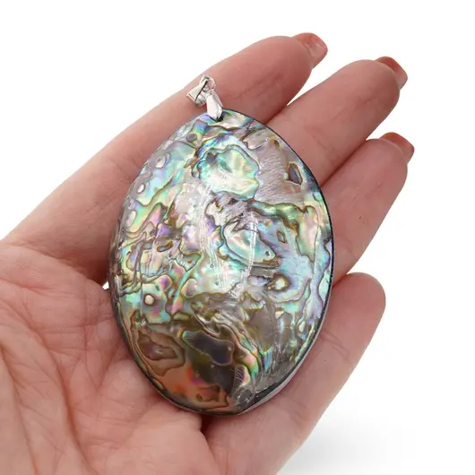 Pandantiv din Scoica abalone si Sidef alb oval neregulat, 60mm, imagine 3