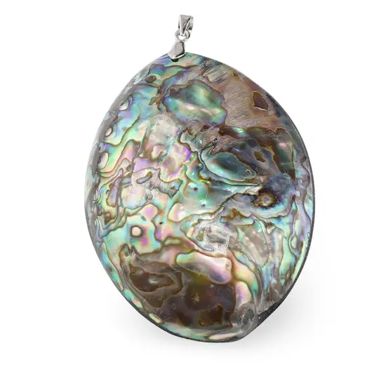Pandantiv din Scoica abalone si Sidef alb oval neregulat, 60mm