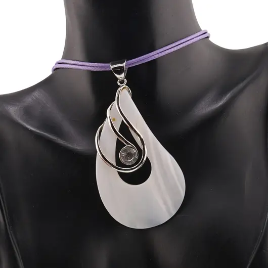 Pandantiv din SIdef alb lacrima cu zirconiu, 60mm, imagine 2