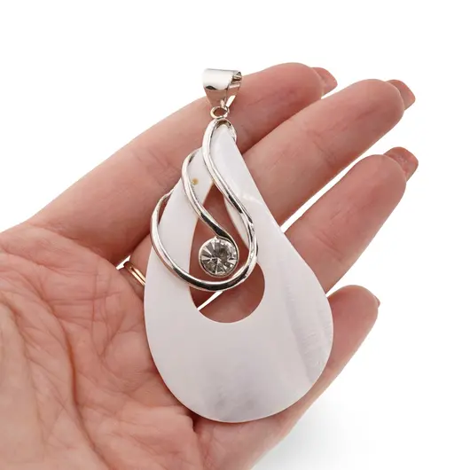 Pandantiv din SIdef alb lacrima cu zirconiu, 60mm, imagine 3