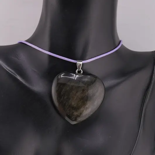 Pandantiv inima din Obsidian auriu, 40mm, imagine 2