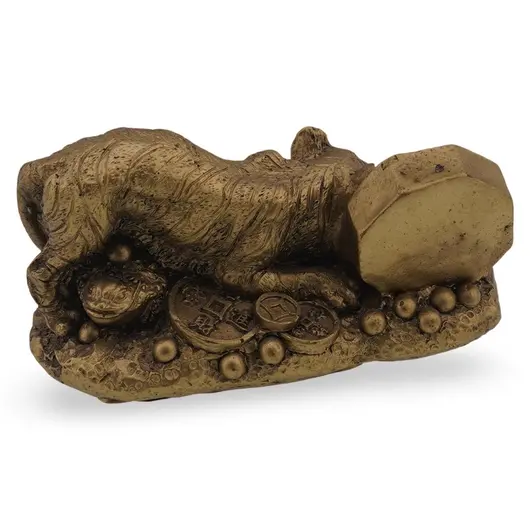 Statueta feng shui Tigru cu Oglinda Bagua si monezi pentru prosperitate, 8cm, imagine 2
