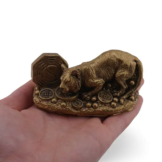 Statueta feng shui Tigru cu Oglinda Bagua si monezi pentru prosperitate, 8cm, imagine 3