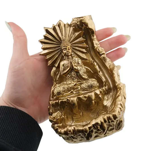 Suport ardere conuri parfumate cascada - backflow, Buddha in meditatie auriu - 13cm, imagine 3