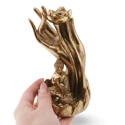 Suport ardere conuri parfumate cascada - backflow, Buddha pe lotus si mana - 14cm, imagine 3