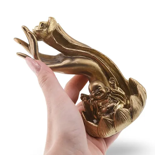 Suport ardere conuri parfumate cascada - backflow, Buddha vesel pe lotus - 14cm, imagine 3