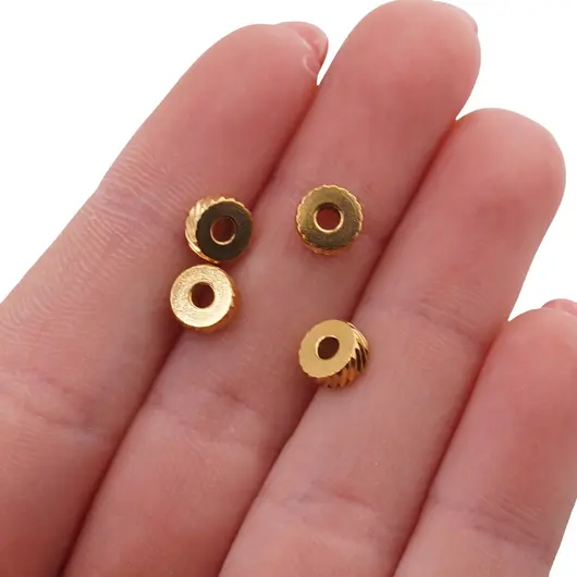 Accesorii din inox auriu - bumbi tip discuri distantieri gravati pentru bijuterii, 6mm, imagine 2