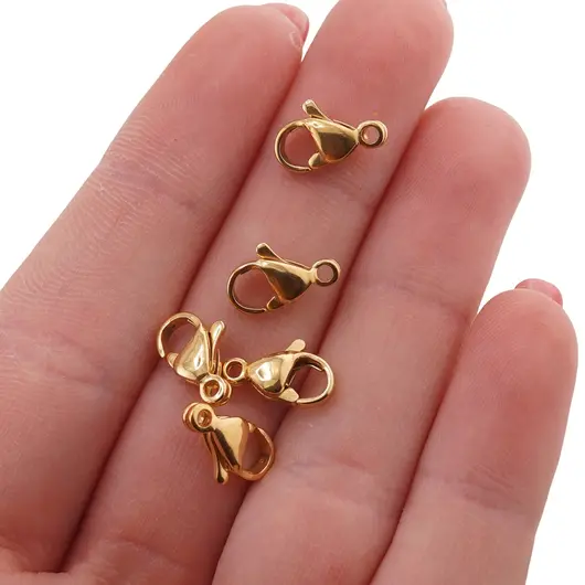 Accesorii din inox auriu - inchizatori carabina (lobster) pentru bijuterii, 9mm, imagine 2