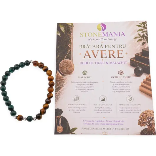 Bratara pentru AVERE cu cristale naturale si Argint 925, 6mm, imagine 2