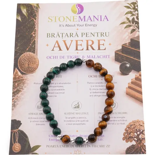 Bratara pentru AVERE cu cristale naturale si Argint 925, 6mm
