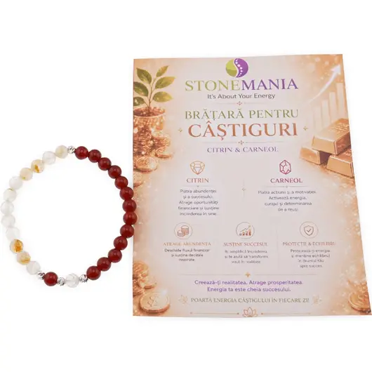 Bratara pentru CASTIGURI cu cristale naturale si Argint 925, 6mm, imagine 2