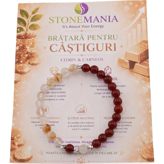 Bratara pentru CASTIGURI cu cristale naturale si Argint 925, 6mm