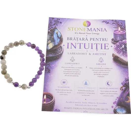 Bratara pentru INTUITIE cu cristale naturale si Argint 925, 6-7mm, imagine 2