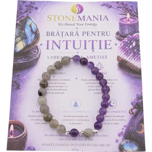 Bratara pentru INTUITIE cu cristale naturale si Argint 925, 6-7mm