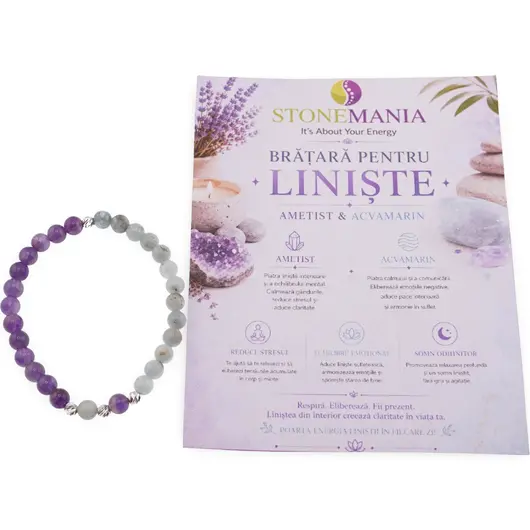 Bratara pentru LINISTE cu cristale naturale si Argint 925, 6mm, imagine 2