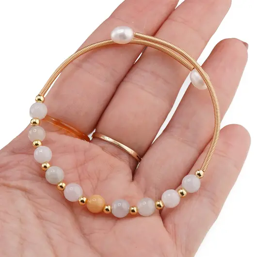 Bratara reglabila fara inchidere cu Acvamarin sfere 4mm si Perle de cultura, imagine 3