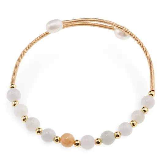 Bratara reglabila fara inchidere cu Acvamarin sfere 4mm si Perle de cultura