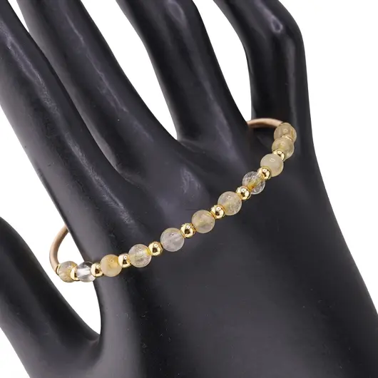 Bratara reglabila fara inchidere cu Cuart rutilat sfere 4mm, imagine 2