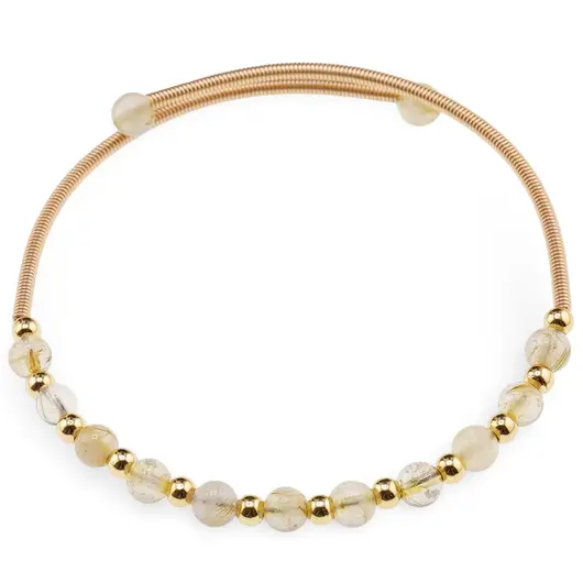 Bratara reglabila fara inchidere cu Cuart rutilat sfere 4mm