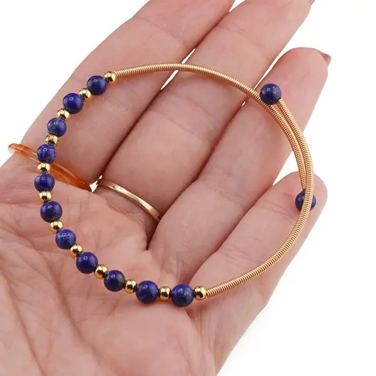 Bratara reglabila fara inchidere cu Lapis Lazuli sfere 4mm, imagine 3