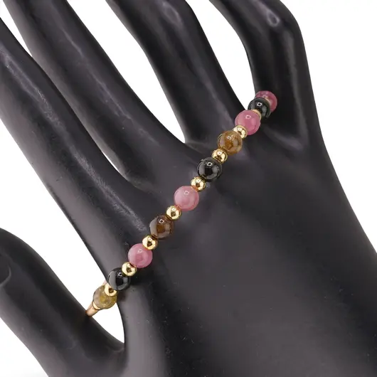 Bratara reglabila fara inchidere cu Turmalina multicolora sfere 4mm, imagine 2