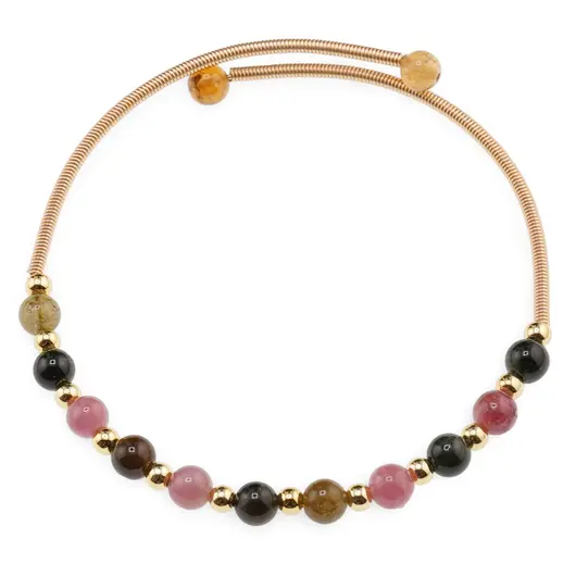 Bratara reglabila fara inchidere cu Turmalina multicolora sfere 4mm