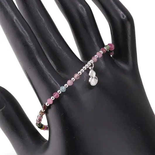 Bratara Turmalina multicolora sfere fatetate 3mm cu charm Wu Lou si argint 925, imagine 2