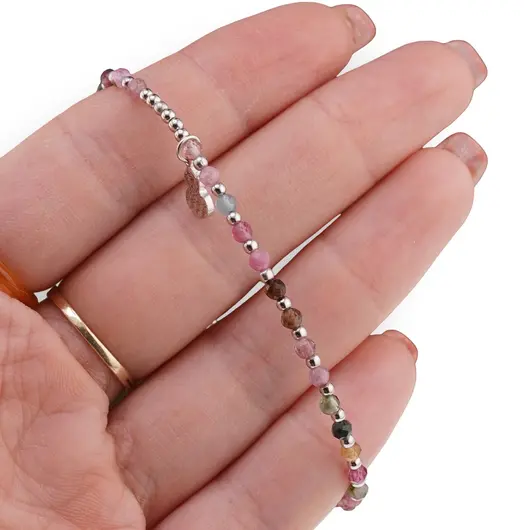 Bratara Turmalina multicolora sfere fatetate 3mm cu charm Wu Lou si argint 925, imagine 3