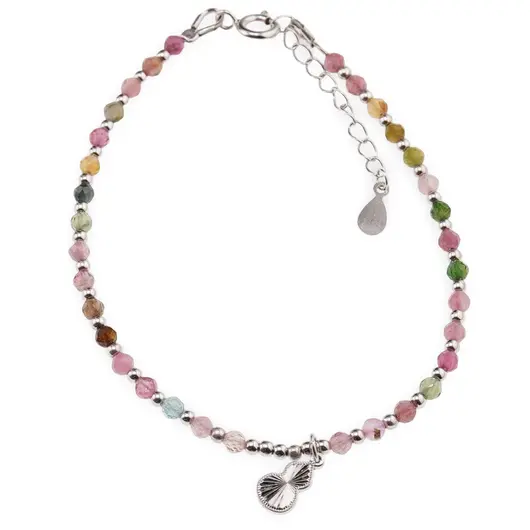 Bratara Turmalina multicolora sfere fatetate 3mm cu charm Wu Lou si argint 925