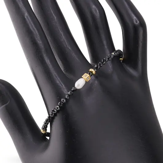 Bratara Turmalina sfere fatetate 2,5mm cu Perla de cultura si Argint placat cu Aur, imagine 2