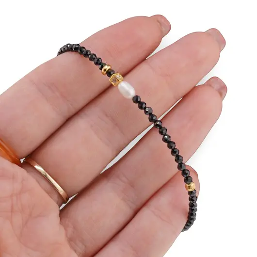 Bratara Turmalina sfere fatetate 2,5mm cu Perla de cultura si Argint placat cu Aur, imagine 3