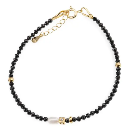 Bratara Turmalina sfere fatetate 2,5mm cu Perla de cultura si Argint placat cu Aur