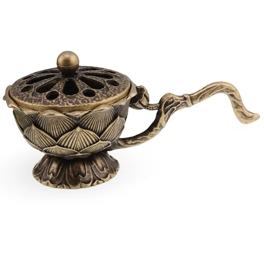 Catui metalic pentru ardere tamaie si ierburi parfumate, model floare de Lotus - 9cm