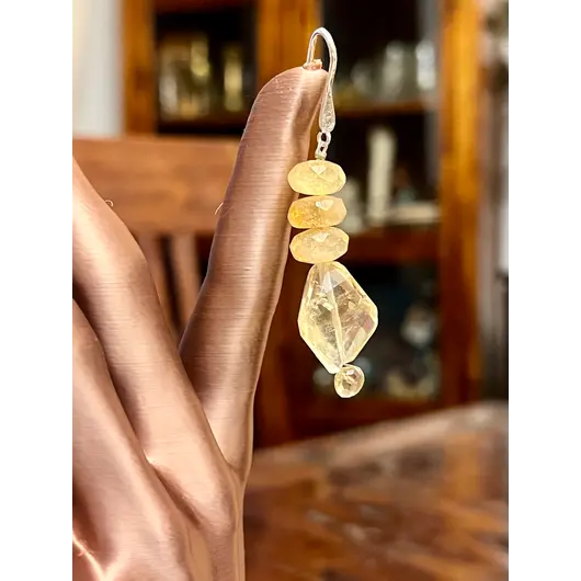 Cercei cu agatatoare Citrin discuri 10mm si fatetat neregulat 17-20mm cu Argint 925, imagine 4