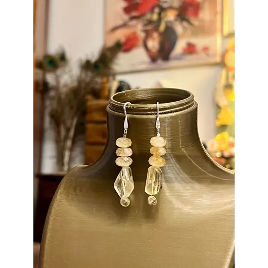 Cercei cu agatatoare Citrin discuri 10mm si fatetat neregulat 17-20mm cu Argint 925, imagine 5