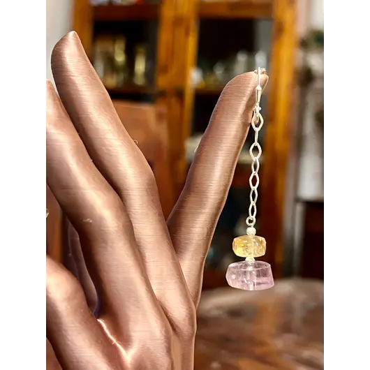 Cercei cu agatatoare Citrin si Ametist discuri fatetate 10-15mm cu Argint 925, imagine 4