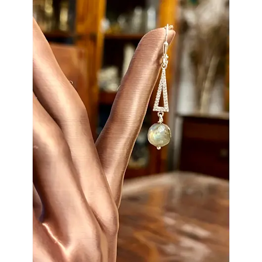 Cercei cu agatatoare Labradorit sfere fatetate 10mm cu Argint 925, imagine 4