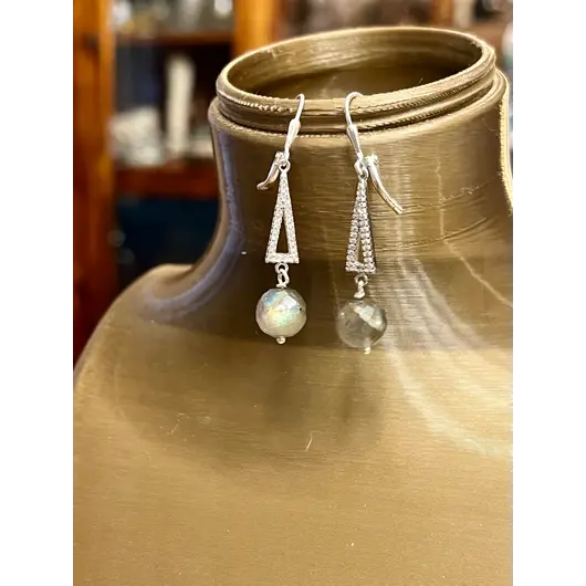 Cercei cu agatatoare Labradorit sfere fatetate 10mm cu Argint 925, imagine 5