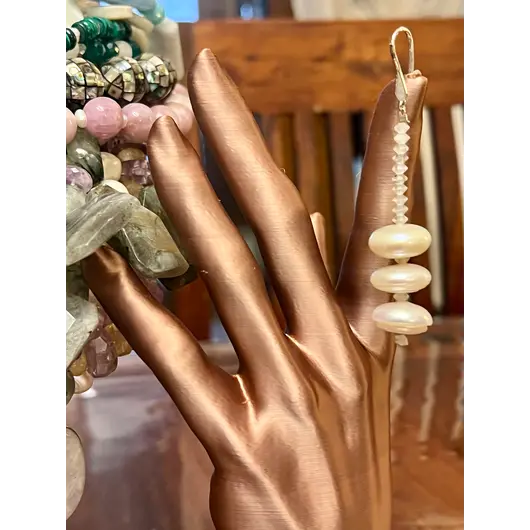 Cercei cu agatatoare Perle de cultura turtite 15mm cu Piatra Lunii discuri 4mm si Argint 925, imagine 6